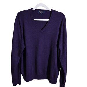 Brooks Brothers 100% SaxXon Wool Plum V Neck Pullover Sweater Size L